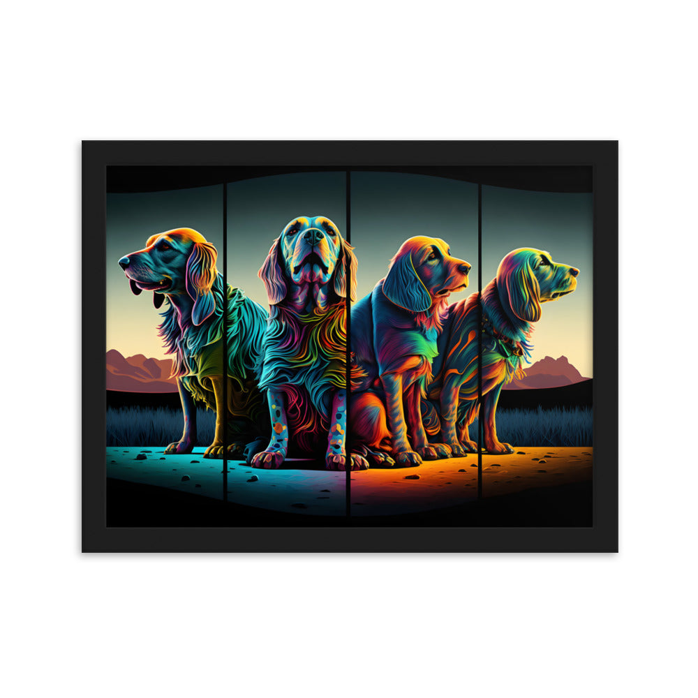 Dieren Schilderij - 4 Honden - Muurdecoratie- 61x91