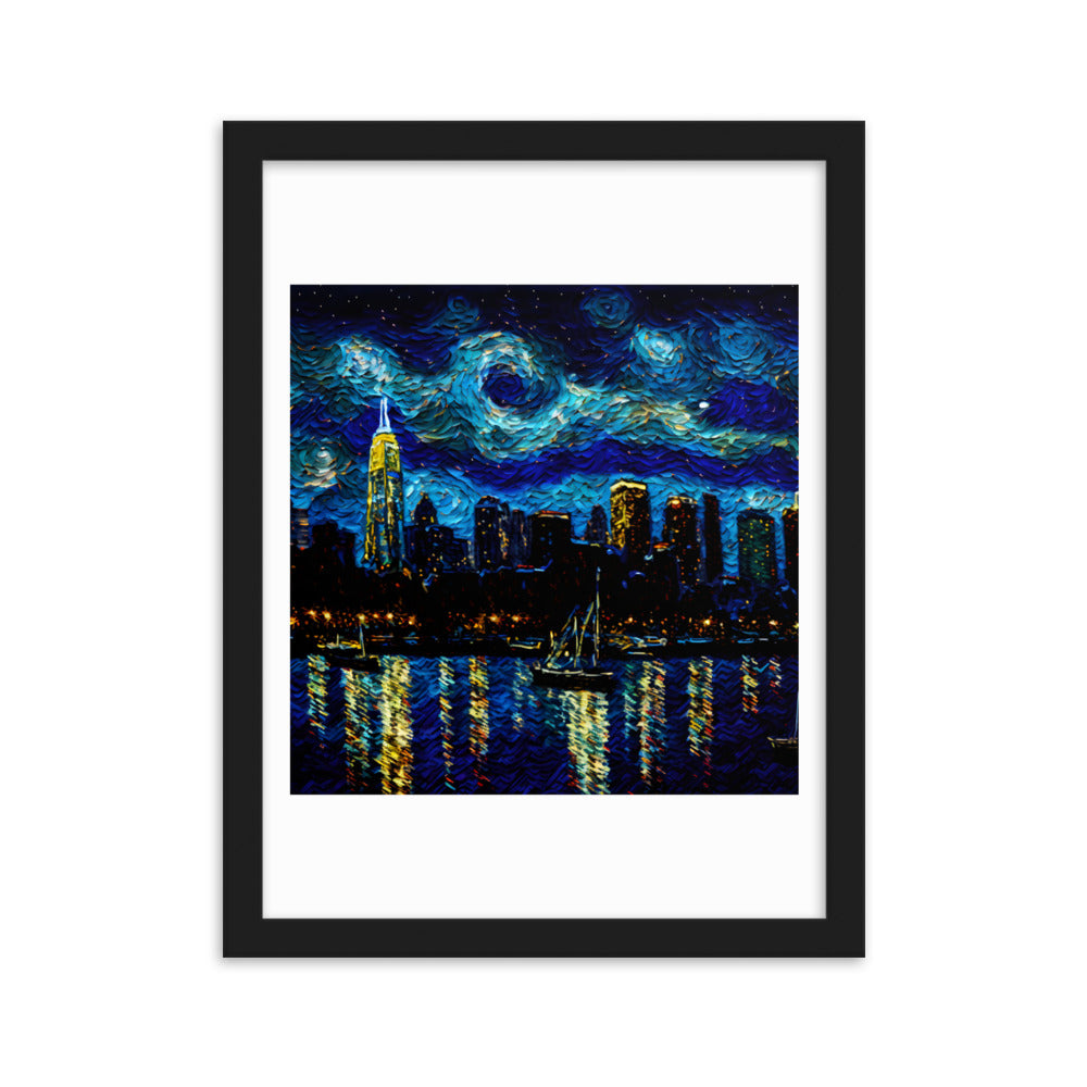 Panorama Schilderij - Skyline New York - Starry Night - Glasschilderij - Plexiglas - 50x70