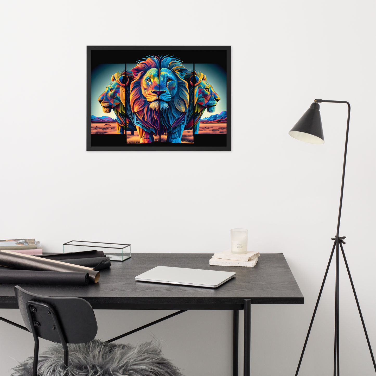 Wanddekoration Wohnzimmer - 3 Löwen - AI Art - 3D - 61x91