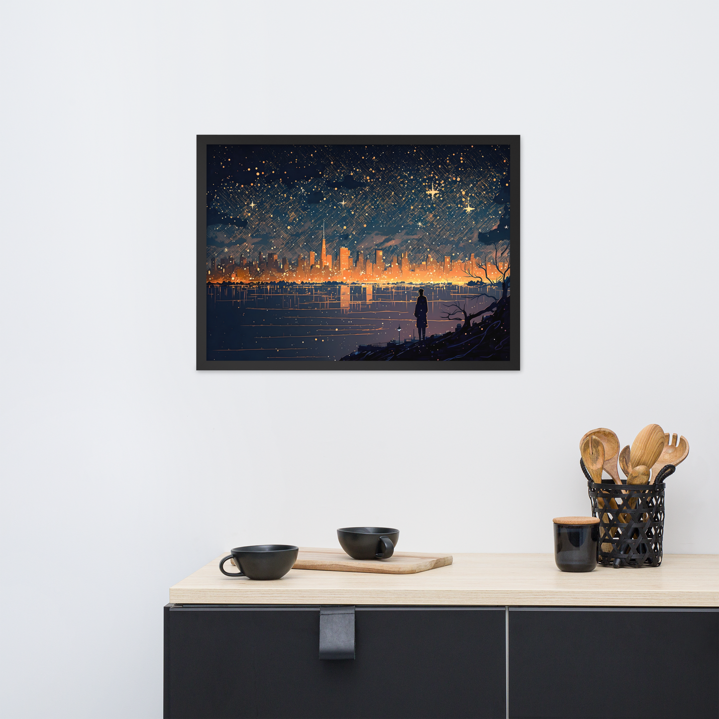 Skyline Schilderij - Panorama Schilderij - Starry Night van Gogh - Glasschilderij - Plexiglas - 61x91