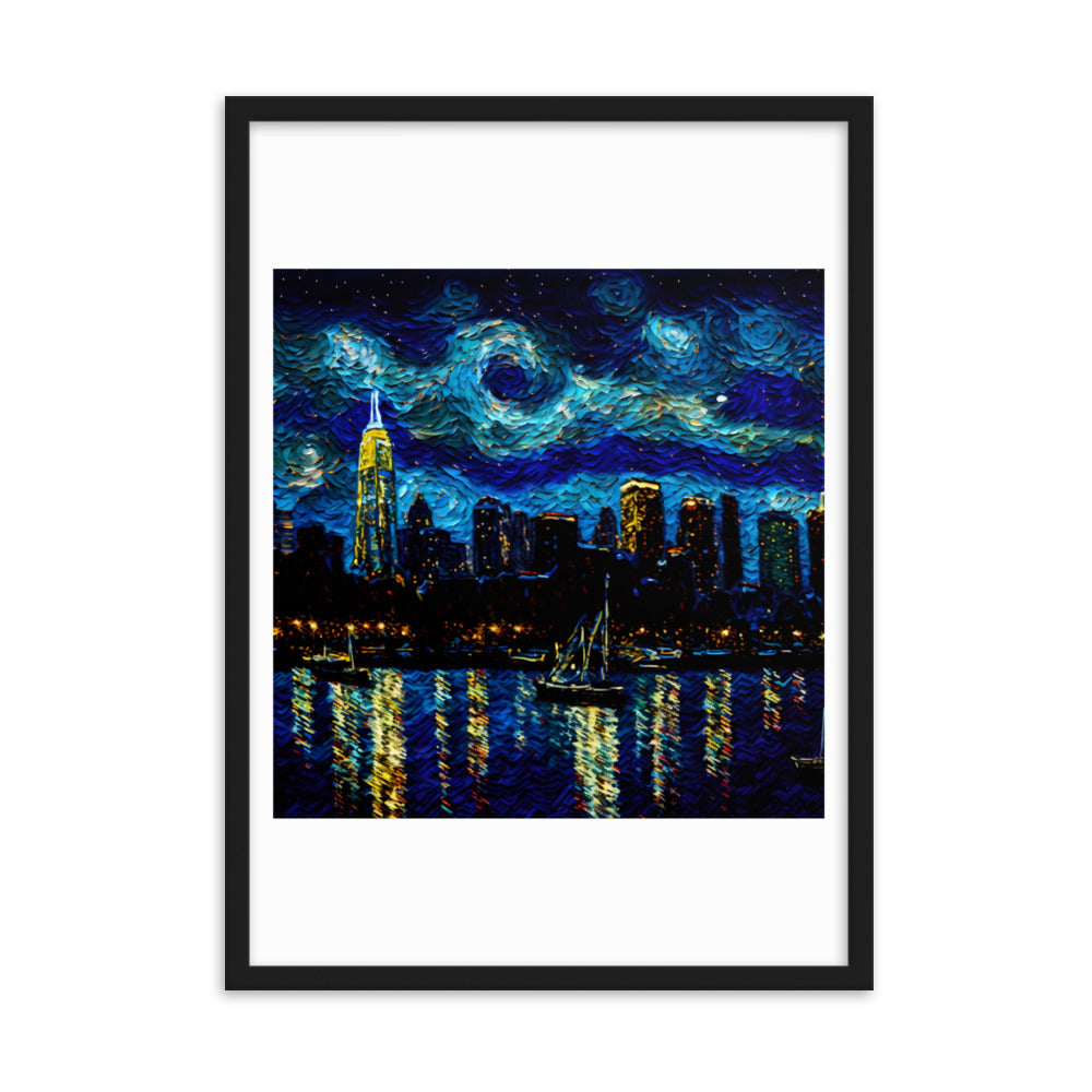 Panorama Schilderij - Skyline New York - Starry Night - Glasschilderij - Plexiglas - 50x70