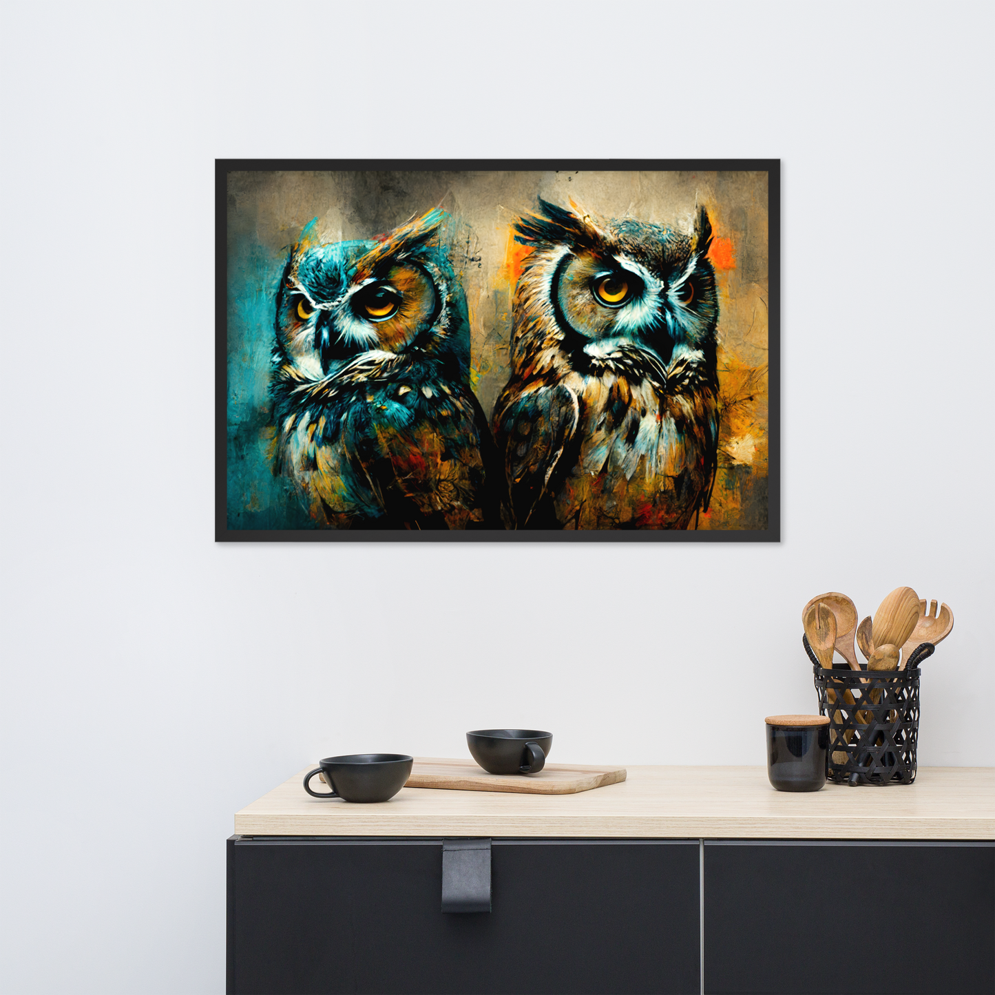 2 Uilen - Dieren Schilderij - Schilderij Woonkamer