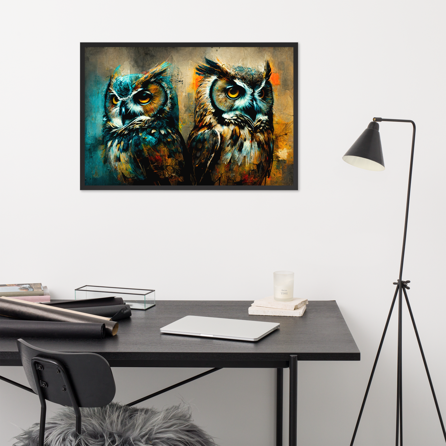 2 Uilen - Dieren Schilderij - Schilderij Woonkamer