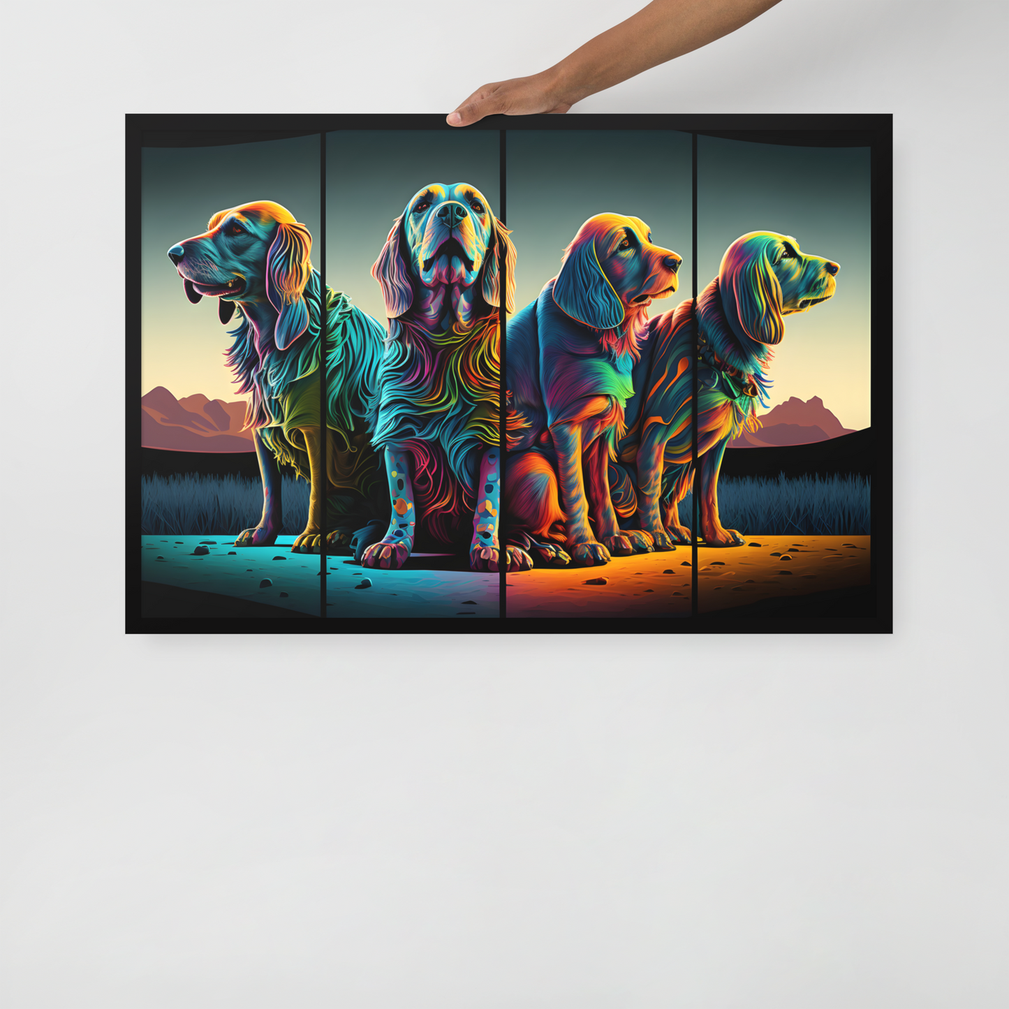 Dieren Schilderij - 4 Honden - Muurdecoratie- 61x91