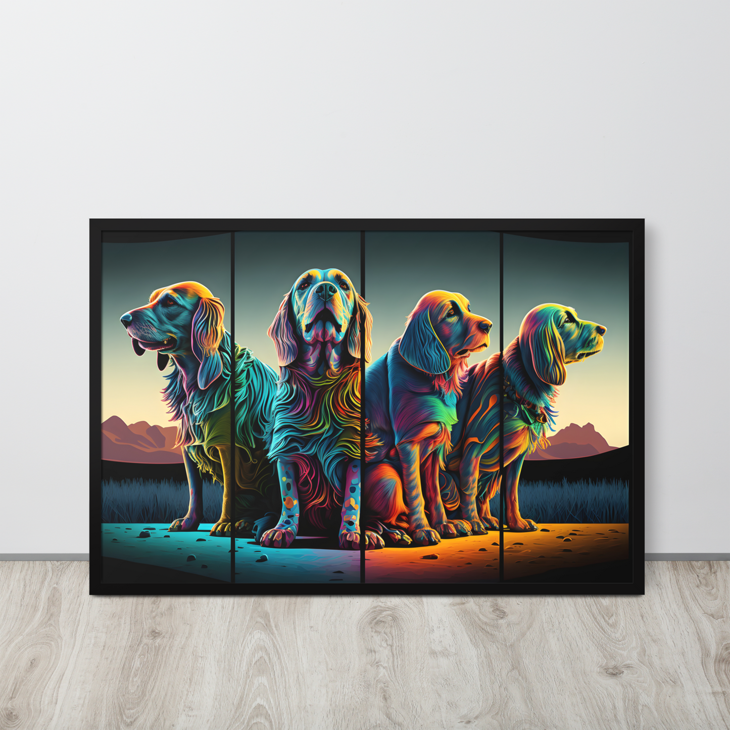 Dieren Schilderij - 4 Honden - Muurdecoratie- 61x91