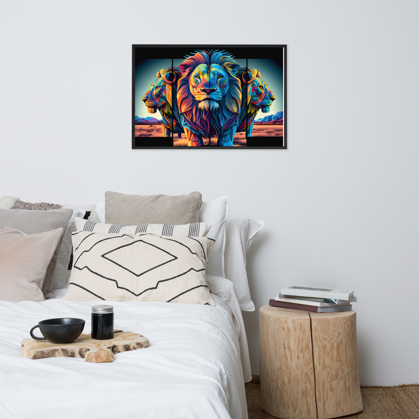 Wanddecoratie Woonkamer - 3 Leeuwen - AI Art - 3D - 61x91