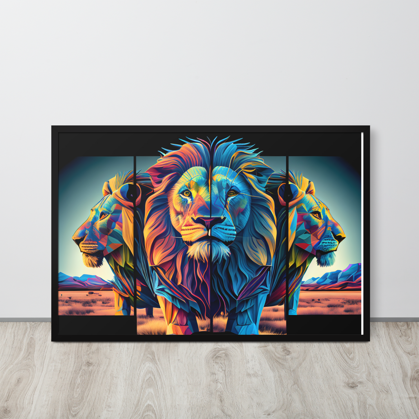 Décoration Murale Salon - 3 Lions - AI Art - 3D - 61x91