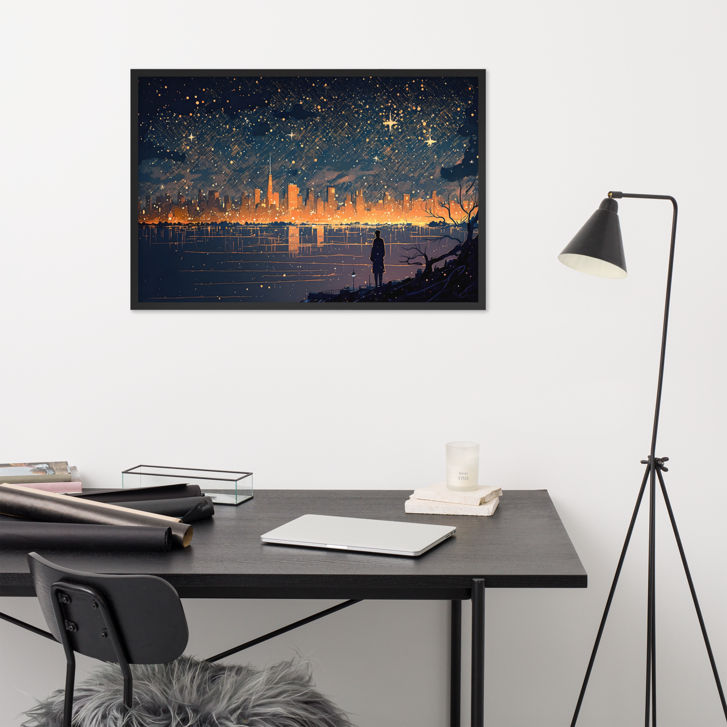 Skyline Schilderij - Panorama Schilderij - Starry Night van Gogh - Glasschilderij - Plexiglas - 61x91