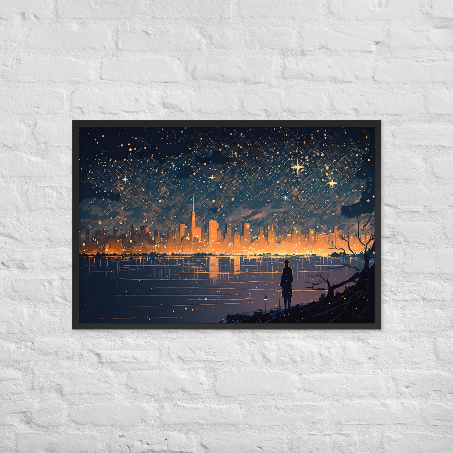 Skyline Schilderij - Panorama Schilderij - Starry Night van Gogh - Glasschilderij - Plexiglas - 61x91