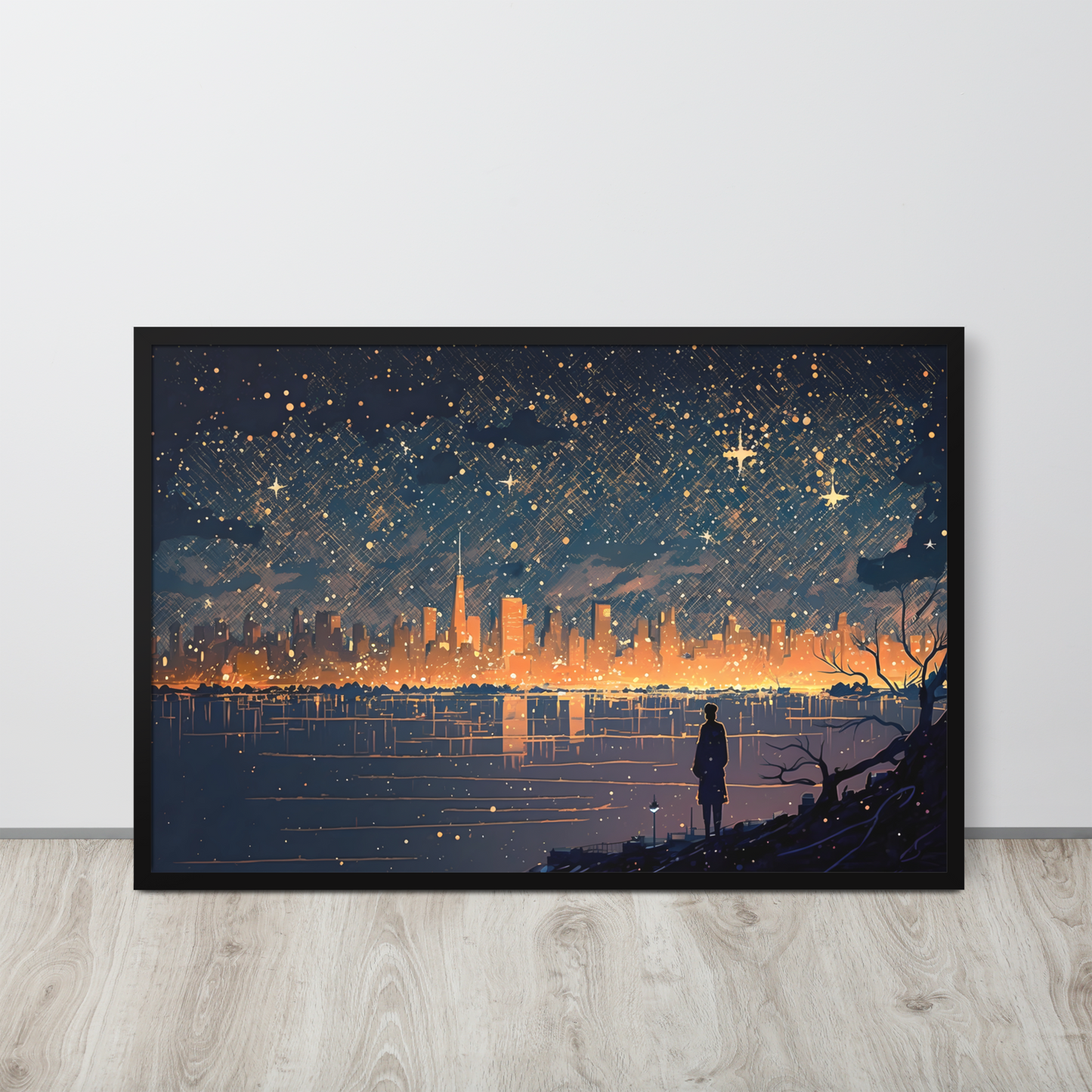 Skyline Schilderij - Panorama Schilderij - Starry Night van Gogh - Glasschilderij - Plexiglas - 61x91