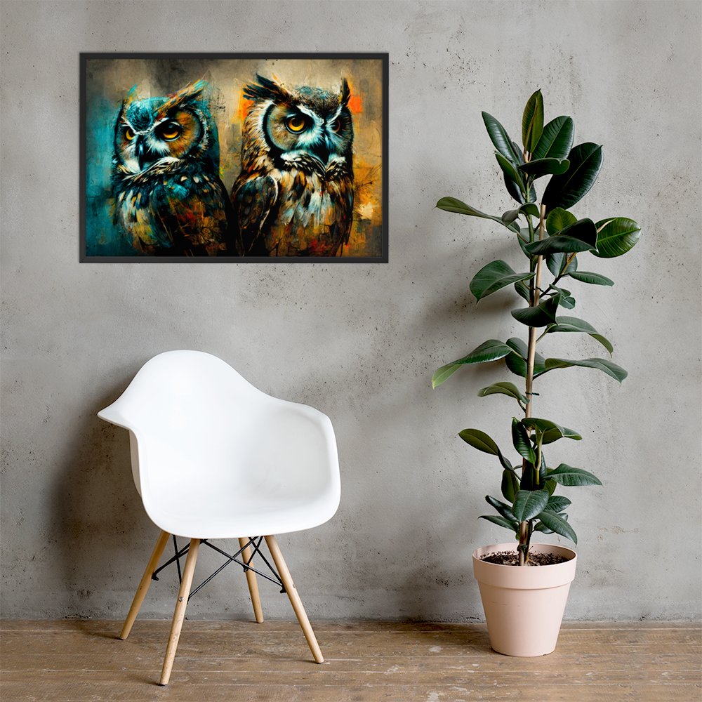 2 Uilen - Dieren Schilderij - Schilderij Woonkamer