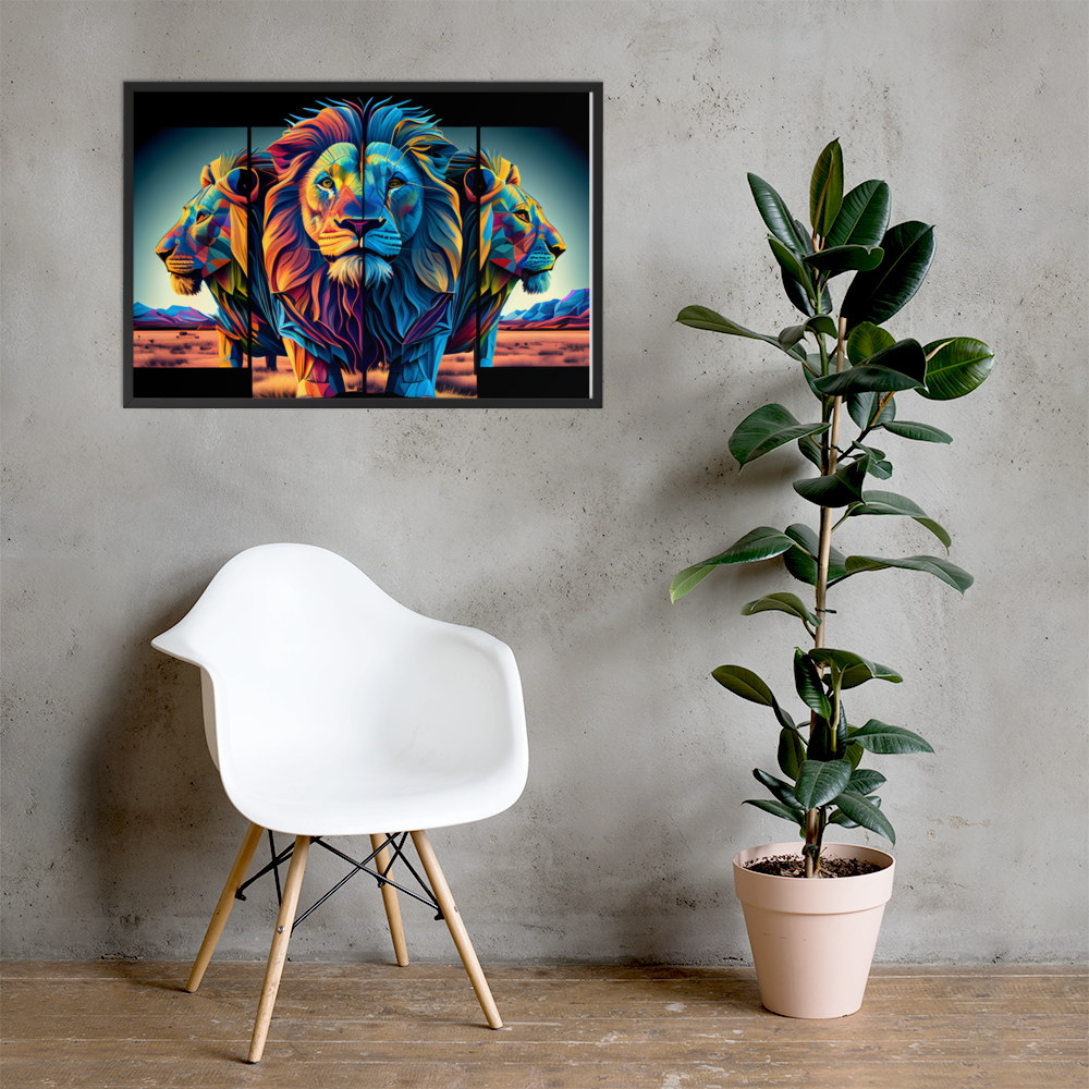 Wanddekoration Wohnzimmer - 3 Löwen - AI Art - 3D - 61x91