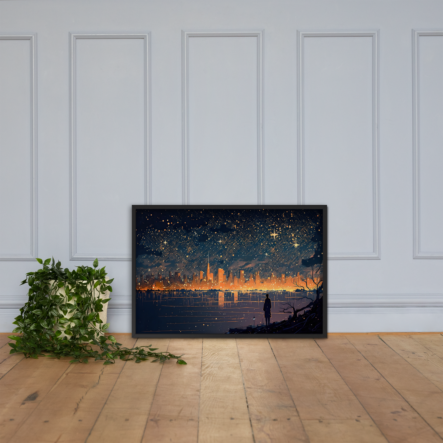 Skyline Schilderij - Panorama Schilderij - Starry Night van Gogh - Glasschilderij - Plexiglas - 61x91