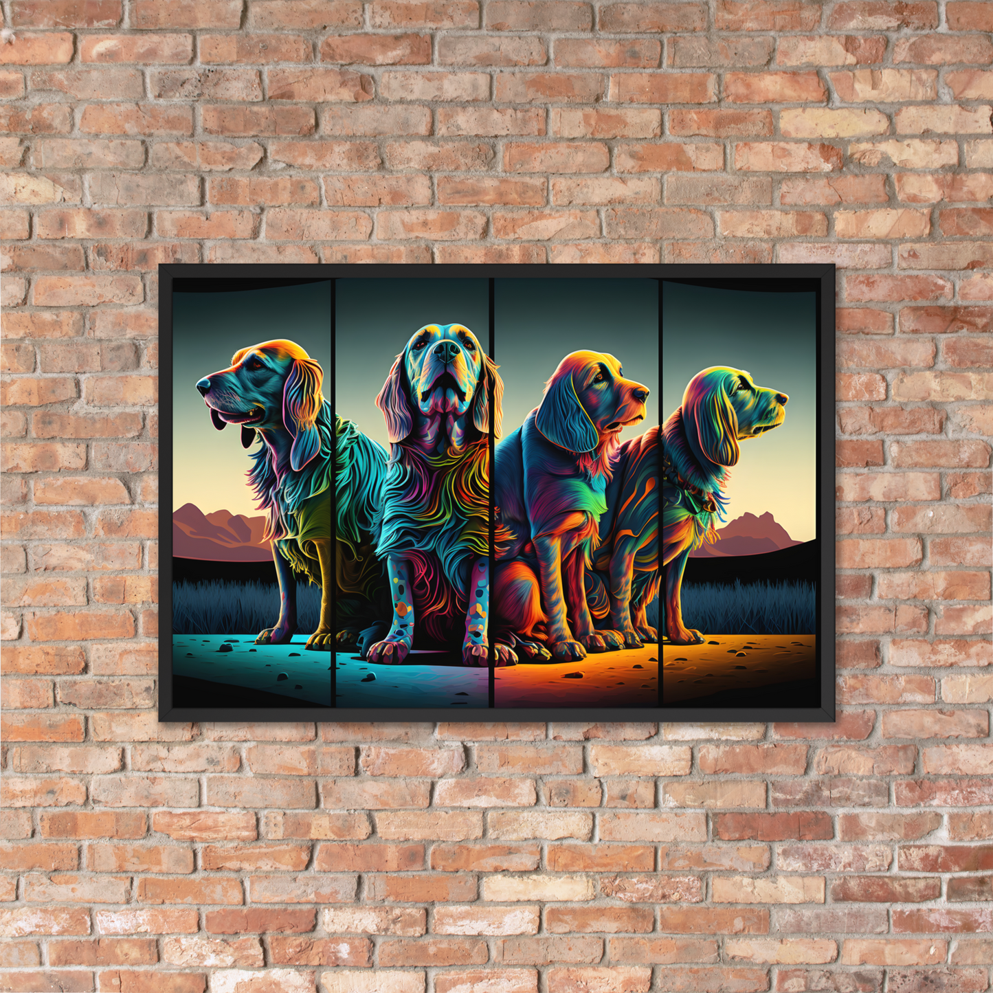 Dieren Schilderij - 4 Honden - Muurdecoratie- 61x91