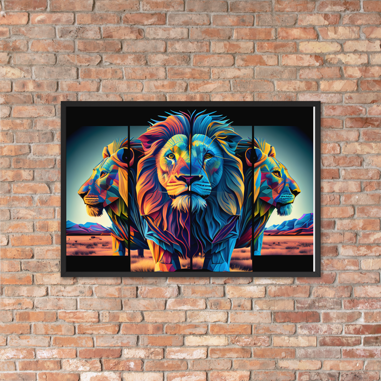 Décoration Murale Salon - 3 Lions - AI Art - 3D - 61x91