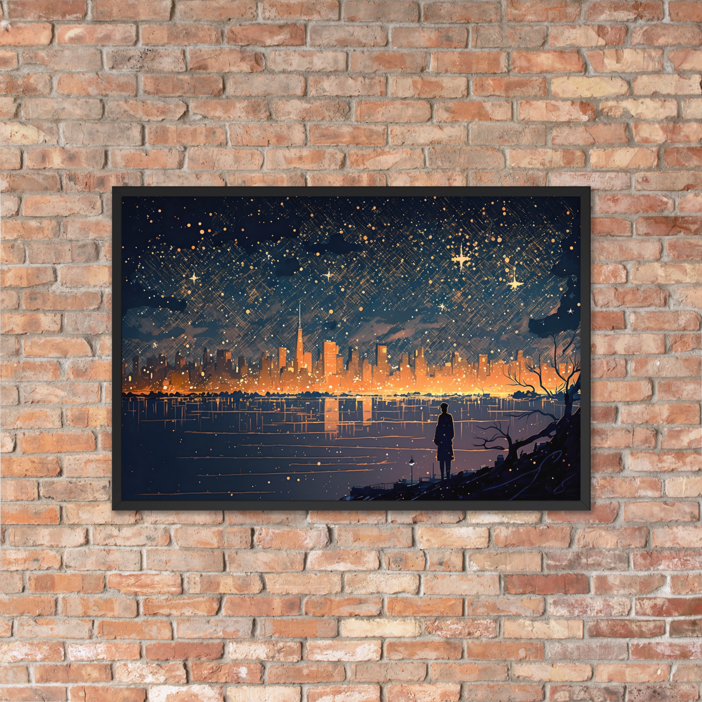 Skyline Schilderij - Panorama Schilderij - Starry Night van Gogh - Glasschilderij - Plexiglas - 61x91