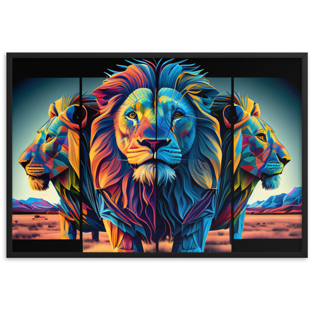 Décoration Murale Salon - 3 Lions - AI Art - 3D - 61x91