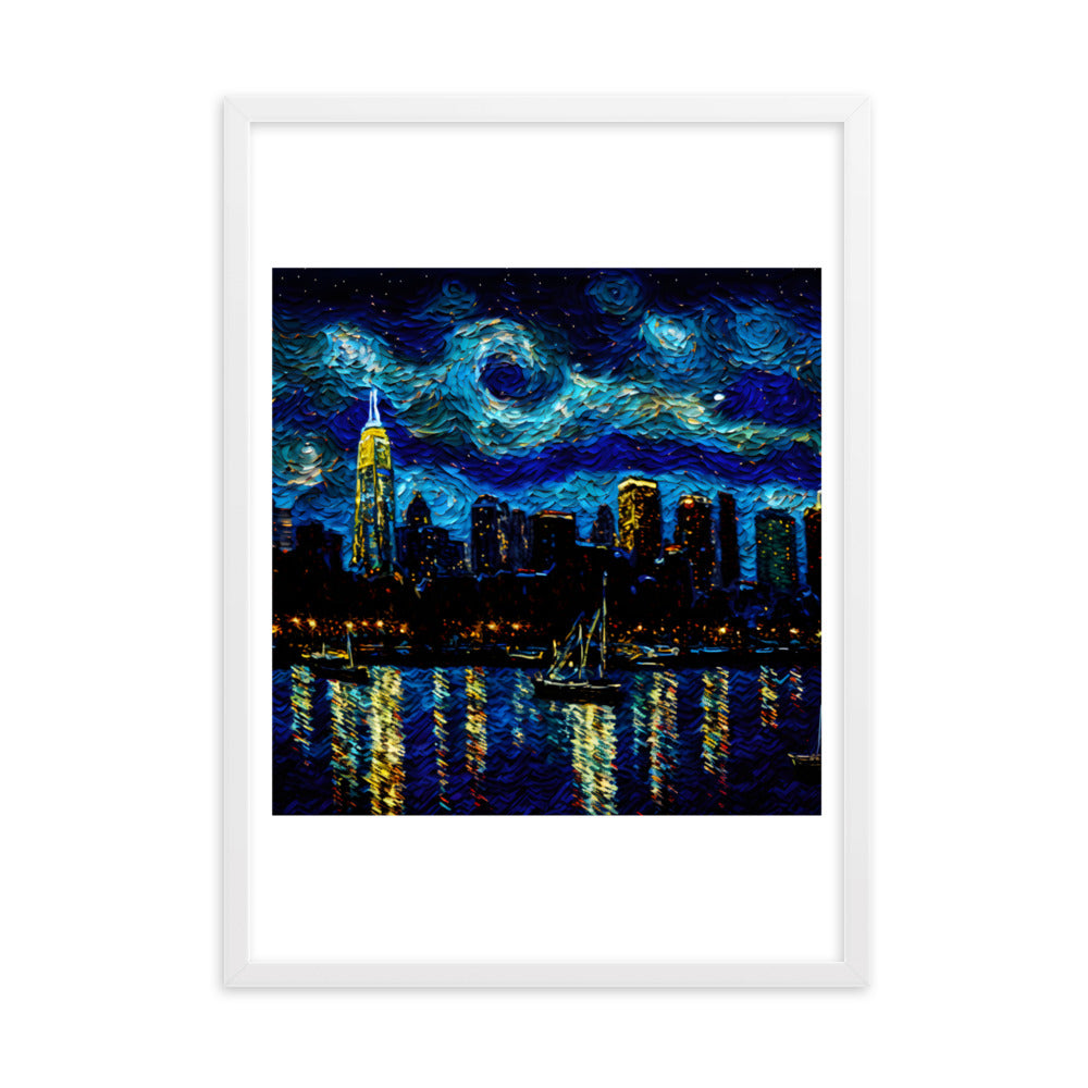 Panorama Schilderij - Skyline New York - Starry Night - Glasschilderij - Plexiglas - 50x70