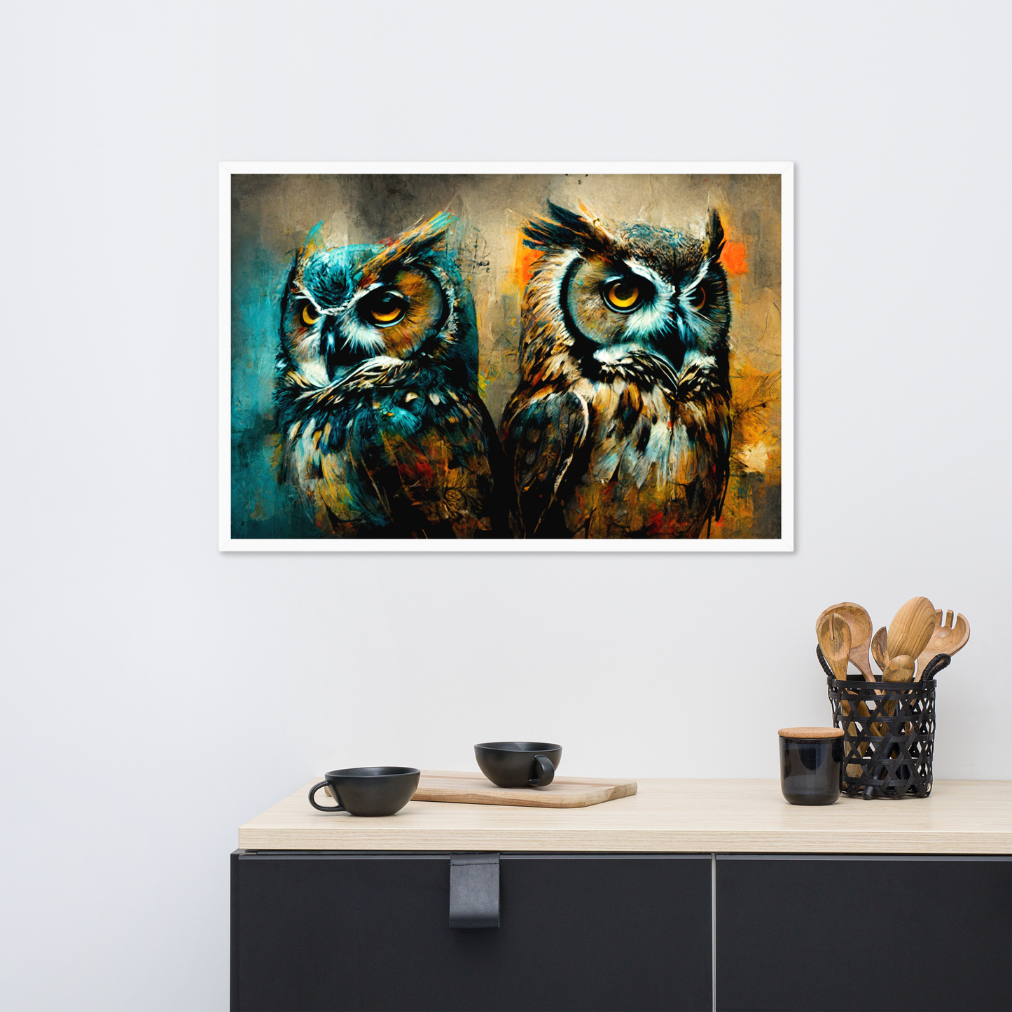 2 Uilen - Dieren Schilderij - Schilderij Woonkamer