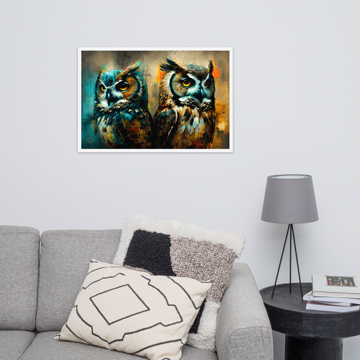 2 Uilen - Dieren Schilderij - Schilderij Woonkamer